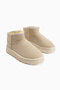 Lilly-Mother Beige Suede Short Women's Boots with Fur Inside, Women's Bootie