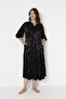 Women's Jacquard Satin Cotton Viscose Fabric Patterned Dress / Black - Red 35067 - 6