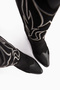 Spring Black Suede Embroidered Leather Detailed Heeled Western, Cowboy Women's Boots - 3
