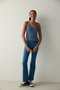 Blue Denim High Waist Flare Leg Trousers