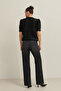 Black Shiny Feather Textured Short Sleeve Women's Sweater - 4