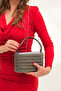 Women's Anthracite Stone Evening Dress Wedding Bag with Handle and Chain Strap - 5