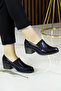 Alizee Navy Blue Snake Genuine Cowhide Daily Heeled Shoes