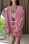Sleeve Embroidered Leather Belt Detail Kimono - 3