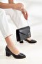 Women's 5 cm Thick Heeled Matte Black Stone Detailed Bag Combination Stiletto Set