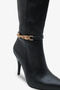 Women's Gold Buckle Side Zipper Heeled Boots Tetvey Black - 3