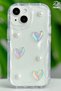 iPhone 14 Case with Design Pattern, Camera Protection, 3D Heart and Pearl Design, Transparent Silicone - 4