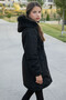 Black Snap Pocket Flexible Waist Fur Inside Girl's Hooded Coat 21301 - 6