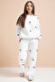 White Bow Embroidered Crew Neck Girl's Hooded Tracksuit Set 21289 - 2
