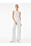 Crepe Fabric Crew Neck Sleeveless Asymmetrical Blouse with Slit Detail