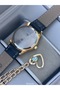 Brand Retro Black Color, 24 Months Warranty, Waterproof, Leather Strap with Numbers Women's Wristwatch+Bracelet - 6