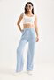 Waist Tied Wide Leg Line Patterned Trousers Green - 2