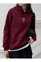 Burgundy Bow Printed Hooded Kangaroo Pocket Sweatshirt Hodie
