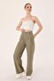 Women's Khaki High Waist Linen Palazzo Pants - 2