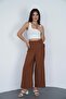 Women's brown linen Slit high waist Palazzo Pants