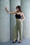 Women's khaki linen slit high waist palazzo pants - 3