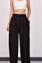 Woman's black linen pleated detailed palazzo pants