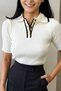 Women's Polo Collar Gold Button Short Sleeve Knit Blouse - 3