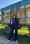 Women's Navy Blue Zippered Winter Loose Tracksuit Set Nbg026