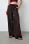 Women's Silvery Wide Leg Elastic Waist Solid Color Trousers - 3