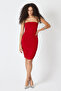 Women's Red Draped Thin Strap Midi Dress Evening Dress