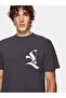 Short Sleeve Graphic Printed Loose Anthracite T-Shirt - 4
