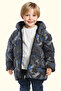 Boy's Cobalt Blue Anthracite Digital Pattern Fleece Water and Windproof Hooded Puffer Winter Coat - 3
