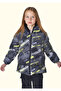 Girl's Yellow Black Digital Pattern Fleece Water and Windproof Hooded Inflatable Winter Coat