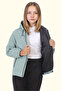 Girl's Mint Green Lined Water and Windproof Hooded Raincoat with Double Zipper Pockets