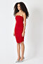 Women's Red Draped Thin Strap Midi Dress Evening Dress - 4