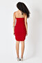 Women's Red Draped Thin Strap Midi Dress Evening Dress - 2