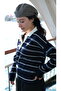 Una Fiaba Navy Blue Three Button Striped Knitwear Shirt Collar Sweater