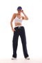 Women's Navy Blue Striped 3 Thread Non-Raised Wide Leg Design White Waist Detailed Sweatpants - 4