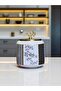 Spice Jar Set of 3 Oval Large Size Coffee Corner Set 1400 ml (Tea, Coffee, Sugar) Flower Pattern Gold - 2