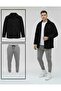 Unisex Plush Black Jacket And Gray Tracksuit Combination Bottom Top