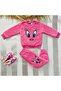 Girl's Pink Fleece Tracksuit Warm Plush Set Winter Cute Patterned 2-Piece Set - 2