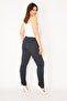 Women's Large Size Navy Blue Striped Side and Back Fleto Pocket Classic Trousers 65n33083 - 5