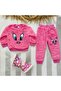 Girl's Pink Fleece Tracksuit Warm Plush Set Winter Cute Patterned 2-Piece Set - 3