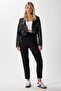 Women's Jeremy Tok Textured Ribbed Black Carrot Pants 5113 - 7
