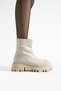 Women's Beige Boots with Stone Detail, Thick Sole, Zippered Noles - 4