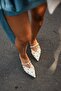 Women's Loja White Gold Troped Flat Sole Slippers Pointed Toe - 8