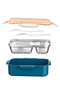 Aurora 2-Compartment Stainless Steel Leak-Proof Lunch Box - Navy Blue - 4