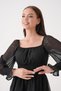 Skirt Floor Detail Waist Elastic Lined Chiffon Fabric Black Dress 078 - 3