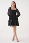 Skirt Floor Detail Waist Elastic Lined Chiffon Fabric Black Dress 078 - 7
