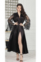 Lace Long Bridal Robe, Black Wedding Kimono, Lace Sleeves