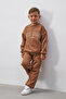 Embroidered Boys' Top and Bottom Tracksuit Set Pale Brown - 3