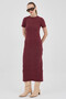 Burgundy Short Sleeve Corded Fabric Tight Dress 8131A - 2