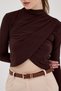 Bitter Brown Draped High Neck Long Sleeve Blouse 2379 - 4