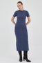 Indigo Short Sleeve F Corded Fabric Tight Dress 8131A - 2