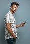 White Color Broken Line Woven Viscose Large Size Men's Shirt - 3